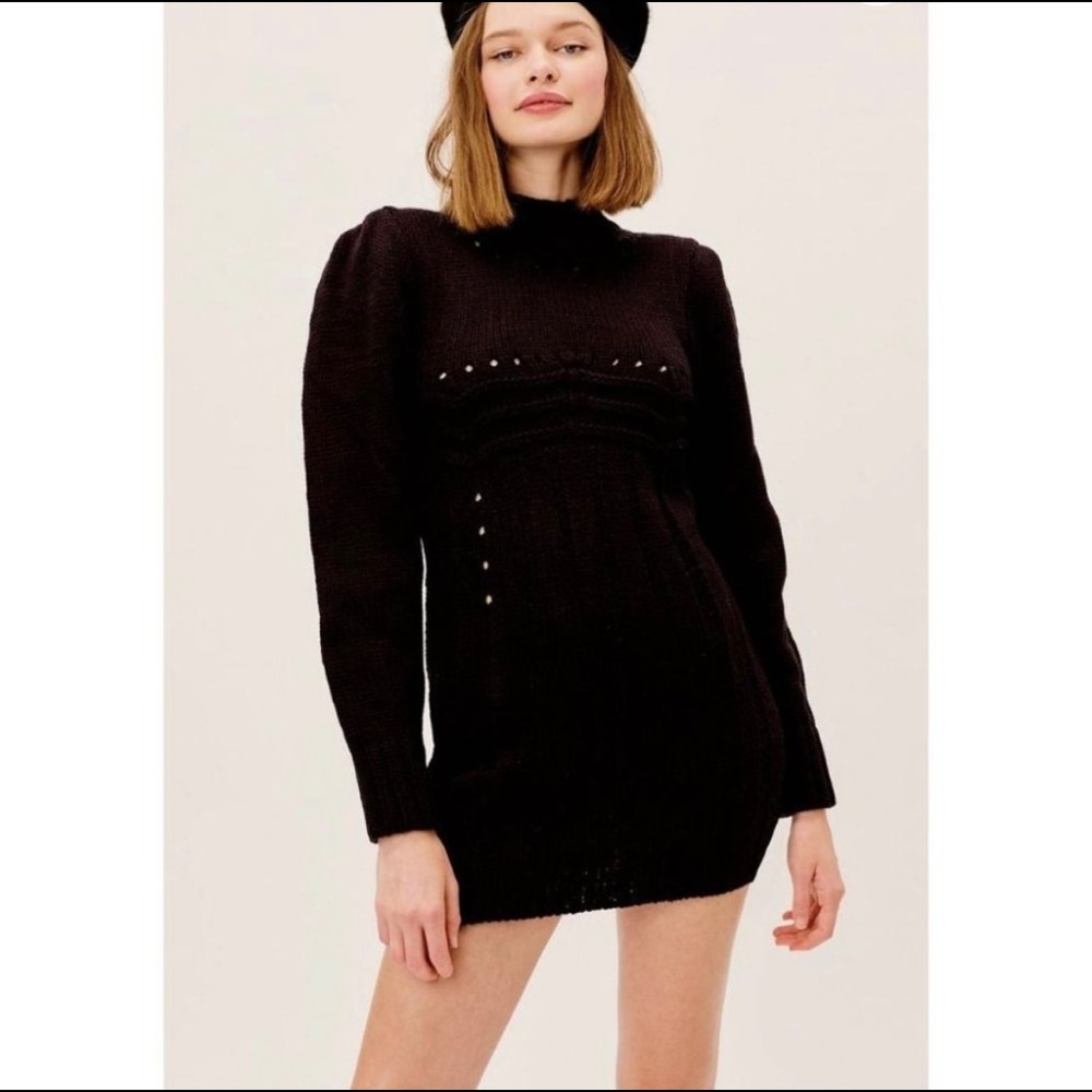 For Love & Lemons Jules Sweater Short Dress, black, XS